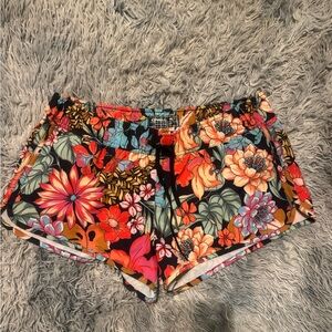 O'Neill Vibrant Floral Athletic Shorts - Black and Red